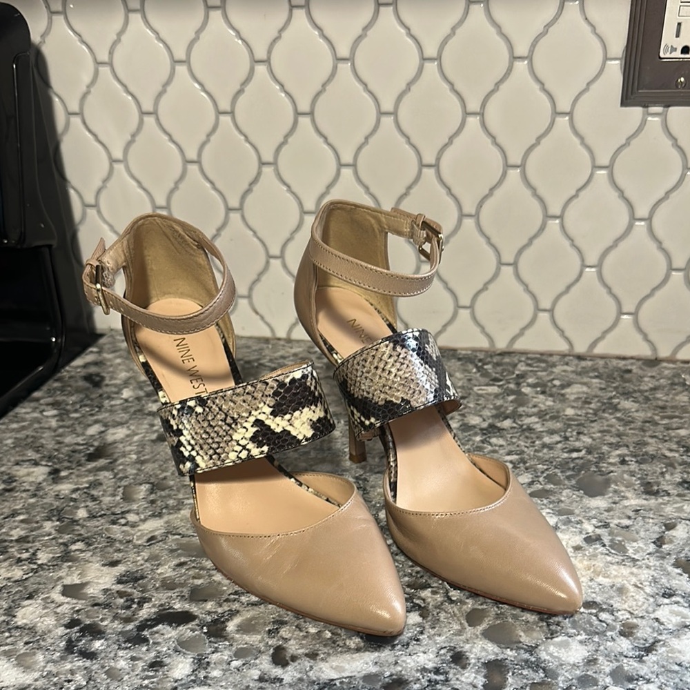 Nine West Beige and Black Patterned Heels